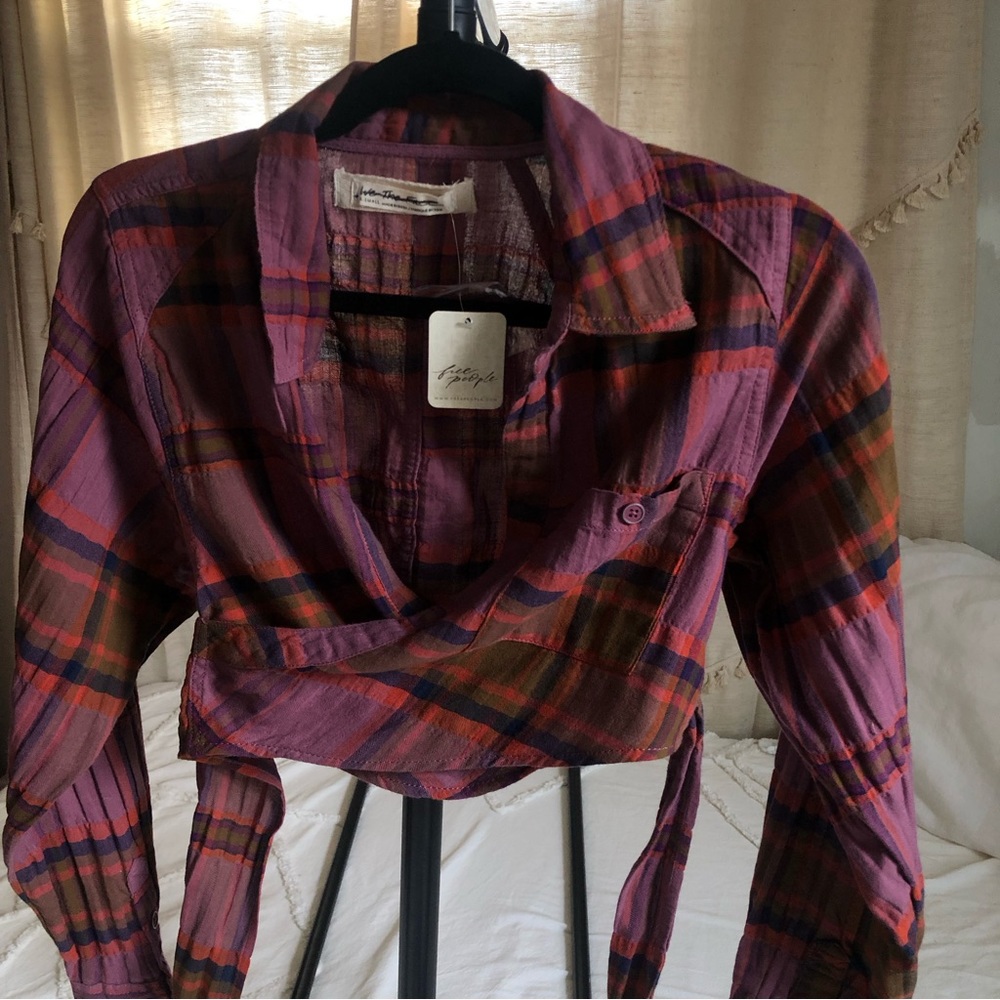 Free People We The Free Purple One Way Plaid Wrap Top Size Xs Crop Top NWT